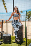 Brassière de Sport Rembourrée Précision Géométrique Blanc & Gris