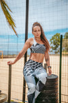 Brassière de Sport Rembourrée Précision Géométrique Blanc & Gris