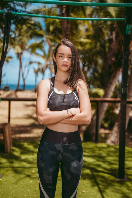 Brassière de Sport Rembourrée Précision Camouflage Noir