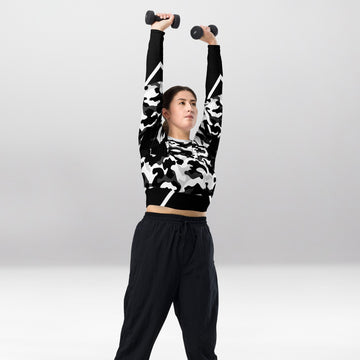 Crop Top Manches Longues Femme – Football Américain Noir