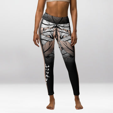 Legging d’Entraînement Feuilles Argentées Mélangées
