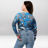 Crop Top Manches Longues Femme – Camouflage Étoilé Bleu