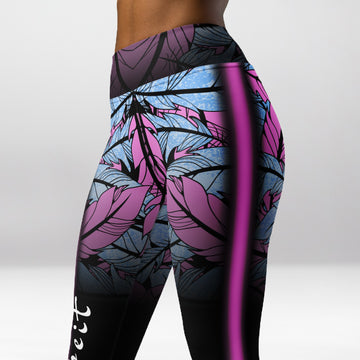 Legging d’Entraînement Feuilles Roses Mélangées