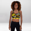 Brassière de Sport Femme Jaune Graffiti Rembourrée