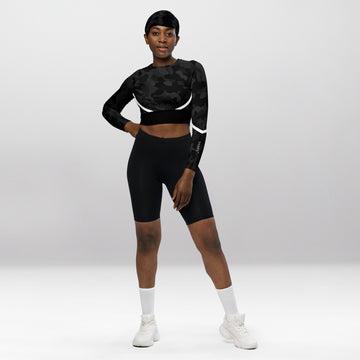 Crop Top Manches Longues Femme – Camouflage Noir