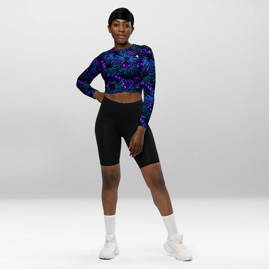 Crop Top Manches Longues Femme – Nuit de Givre Violette