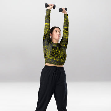 Crop Top Manches Longues Femme – Feuille Dorée