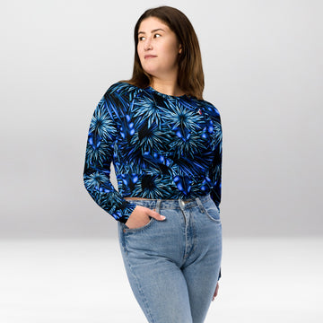 Crop Top Manches Longues Femme – Nuit de Givre Bleue
