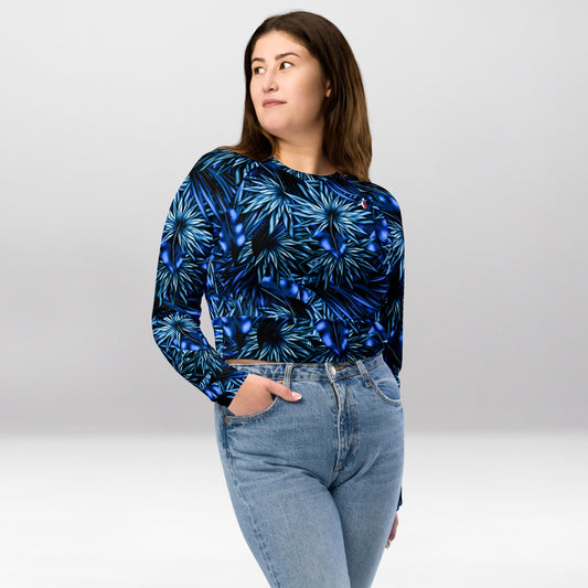 Crop Top Manches Longues Femme – Nuit de Givre Bleue
