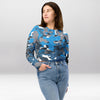 Crop Top Manches Longues Femme – Camouflage Étoilé Bleu