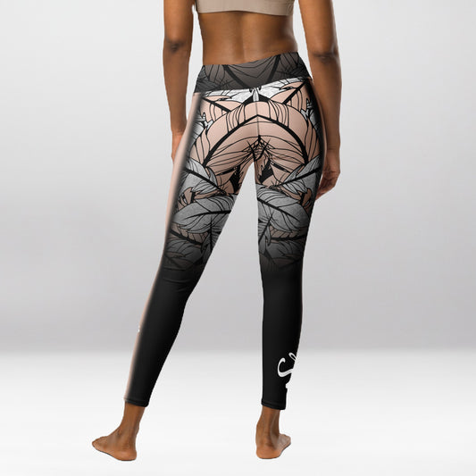 Legging d’Entraînement Feuilles Argentées Mélangées