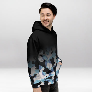 Sweat à Capuche Premium Dégradé Camouflage Bleu