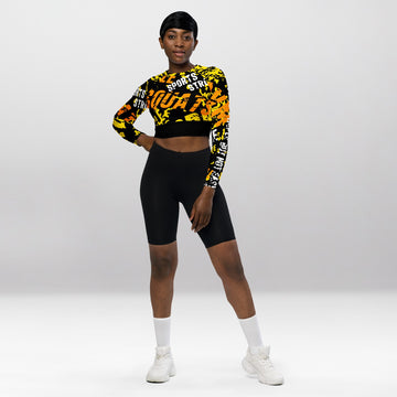 Crop Top Manches Longues Femme – Jaune Graffiti