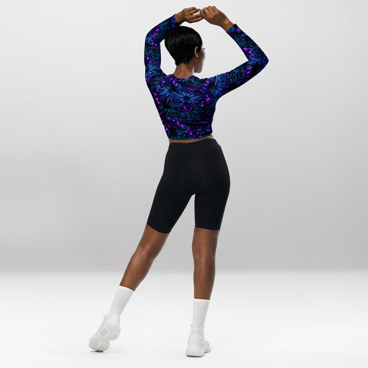 Crop Top Manches Longues Femme – Nuit de Givre Violette