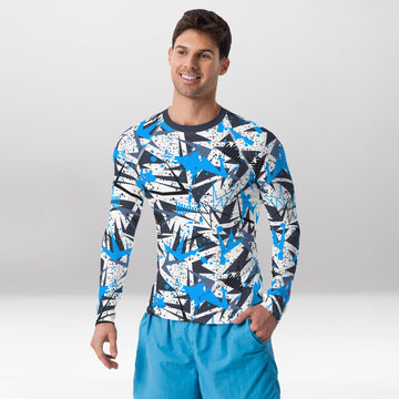 Rashguard Homme Eclaboussures Bleues Style Géometrique